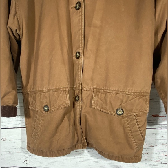 St Johns Bay Womens Medium Barn Jacket Chore Coat Tan Brown Plaid Flannel Lined - Picture 13 of 14